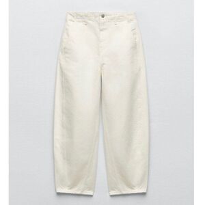 Zara The Twisted Balloon Pant Cropped Baggy High Rise in Ecru Ivory Women's 4
